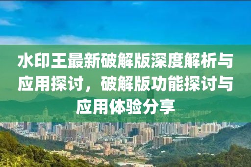 水印王最新破解版深度解析与应用探讨，破解版功能探讨与应用体验分享